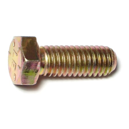 Grade 8, 3/8-16 Hex Head Cap Screw, Zinc & Yellow Plated Steel, 1 In L, 8 PK